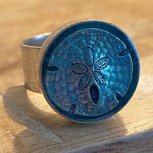 Blue Metal & Resin Adjustable Ring (Artist-Made) NWOT